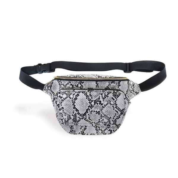 Ny slangeprint PU midjeveske utendørs sport stor kapasitet en-skulder crossbody brystveske hvit