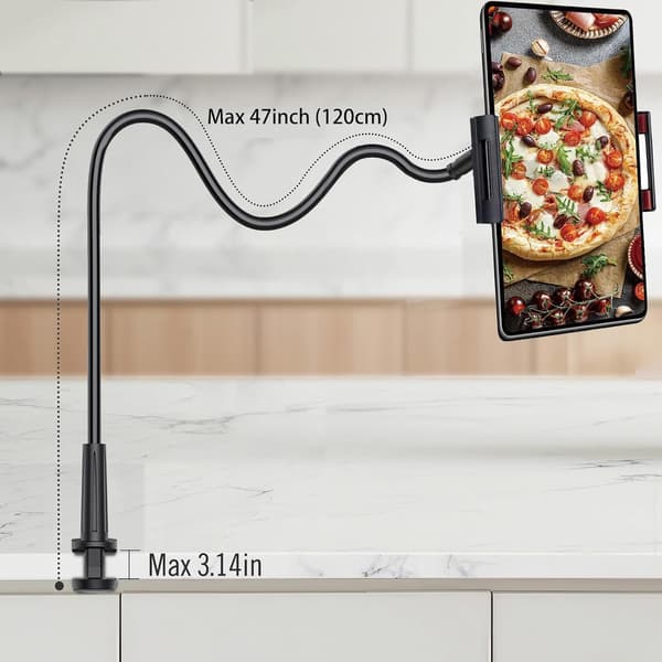360° Fleksibel Svanehals Tablet Stand til Seng - Lang Arm Clip Mount, Universal til 4.1-6.7 Tommer Tablets, Sort Sengekant/Hovedgærde Tabl Tablet