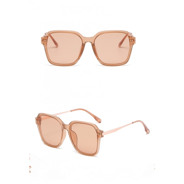 Fashion TR Frame Polariserad Solglasögon Dam Anti-UV Rund Ansikte Solglasögon Herr Trend----Beige Ram Svart och Grå Blad