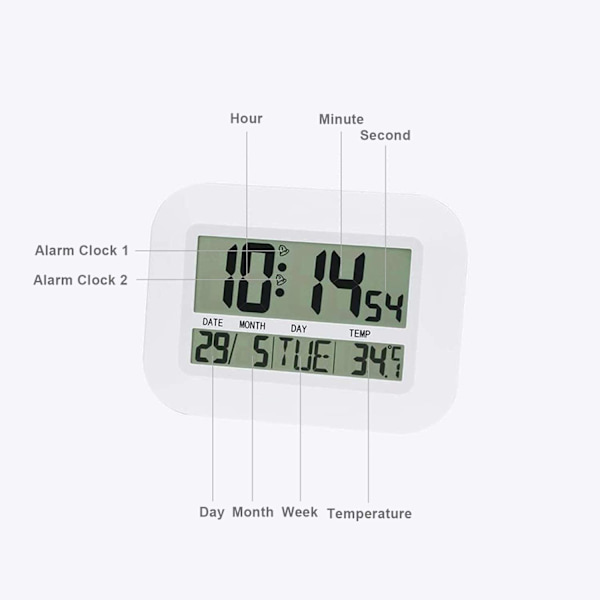 Digital väckarklocka - 4 ljusstyrkor LED-display, snooze 12/24H, adapterström med reservbatteri, enkel att använda för barn och äldre (vit)