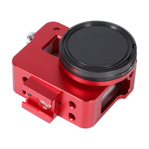 CNC Aluminium Skyddande Hölje Fodral + Objektivlock + Handrem För Gopro 5 (röd)