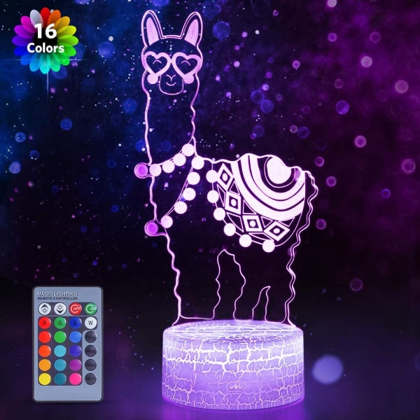 Alpaca Llama 3D optisk illusionslampe, 16 farver skifter med fjernbetjening og berøringskontrol, børnelampe til soveværelset