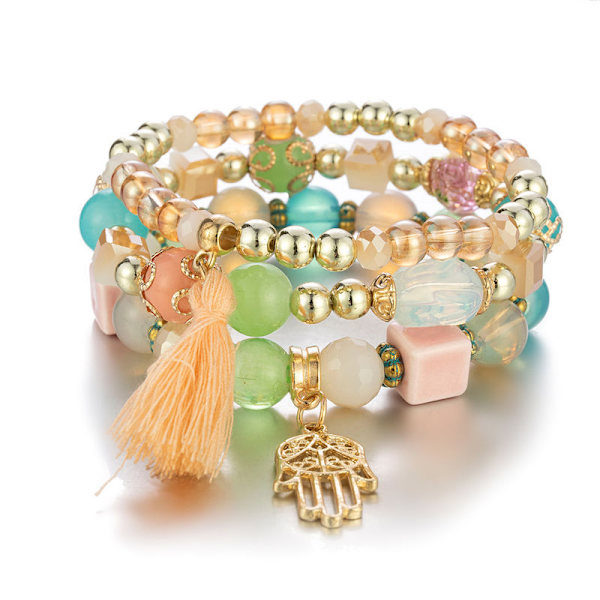 1PCS Bohemian Beads Armbånd Sett for Kvinner Multilayer Dusken Stablet Perlet Charm Stretch Statement Armbånd, Dame Smykker