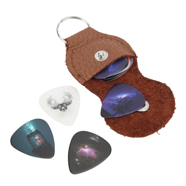 13 stk gitarplekter i medium celluloid med boks, instrumenttilbehør, Starrysky