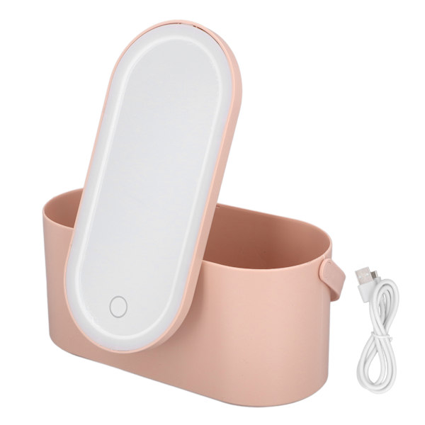 Makeup-etui med roterende spejl låg dæmpbar LED-lys bærbar kosmetisk arrangør til soveværelse rejse Roseate