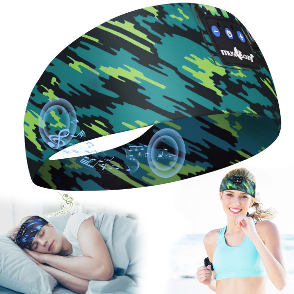 Sömnhörlurar Bluetooth Sports Pannband, Ultratunna HD Stereohögtalare, Jogging, Yoga, Insomnia, Sidoslipers, Flygresor, Grön