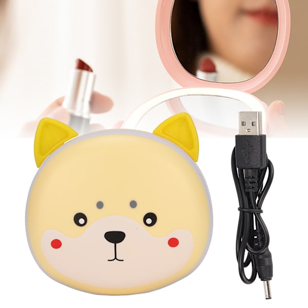 Handvärmare söt form USB elektrisk bärbar fickhandvärmare med upplyst spegel för vintergul hund