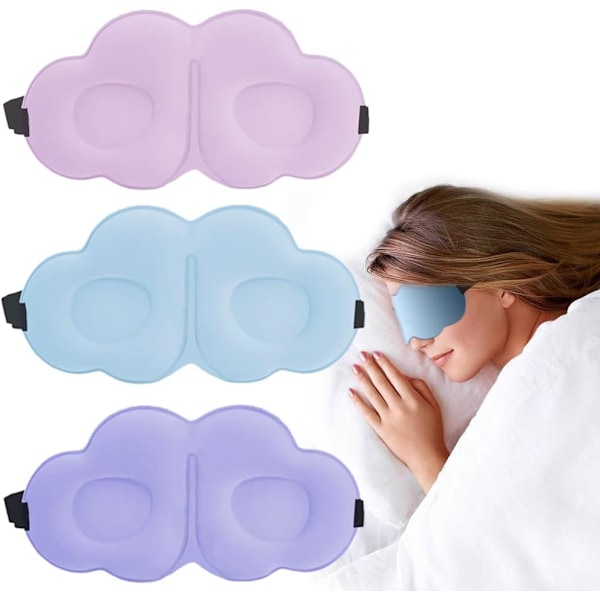 3 Pack Cloud Sleep Mask for Side Sleeper 3D Light Blocking Sleep Masks Eye Shade for Travel Meditation Nap Soft Contoured Sponge Bli