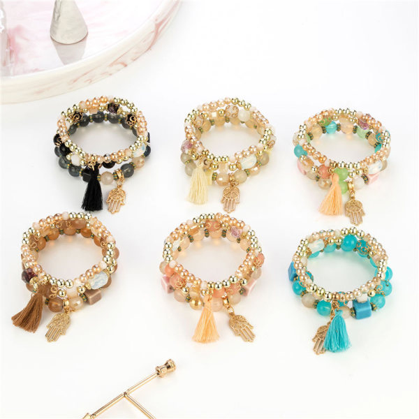 6 Set Bohemian Helmet Rannekkeet Naiselle Monikerroksinen Tupsu Pinottava Helmi Charm Venyvä Statement Ranneke, Naisten Korut