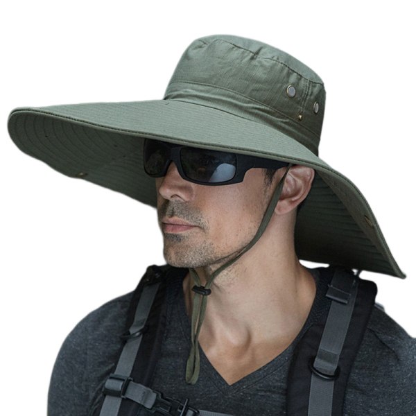 Solhatt med bred brätte för män UPF50+ vattentät andningsbar buckethatt för fiske, vandring, camping (grön)