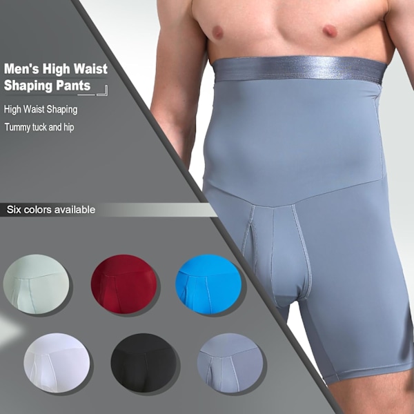 Män Tummy Control Shorts Hög Midja Underkläder Slankning Shapewear Body Shaper Ben Boxer Briefs Black Grey