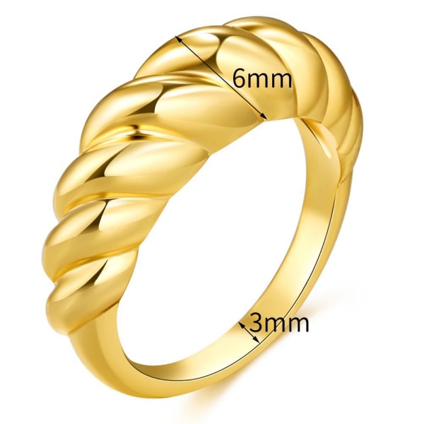 14K guldpläterad Croissant Dome Ring Twisted Braided Gold Plated Ring | Chunky Signet Ring, Gul - Croissant-1, Storlek: 10