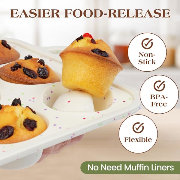 Silikon Muffinsform for Baking 12 Kopper Non-Stick Cupcakeform Liten Silikon Cupcakeform med Metallforsterket Ramme BPA Fri (2 stk