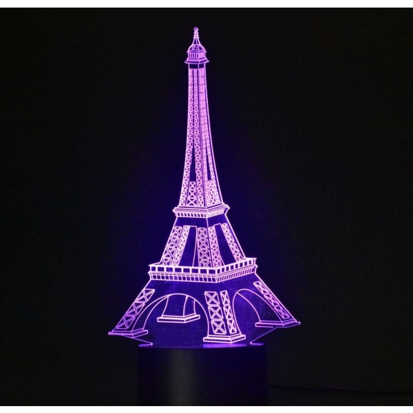3D Nattlampa Illusion Skrivbordslampa Bord USB Lampa Smart Home Nattlampor 7 Färger Byt (Eiffeltornet)