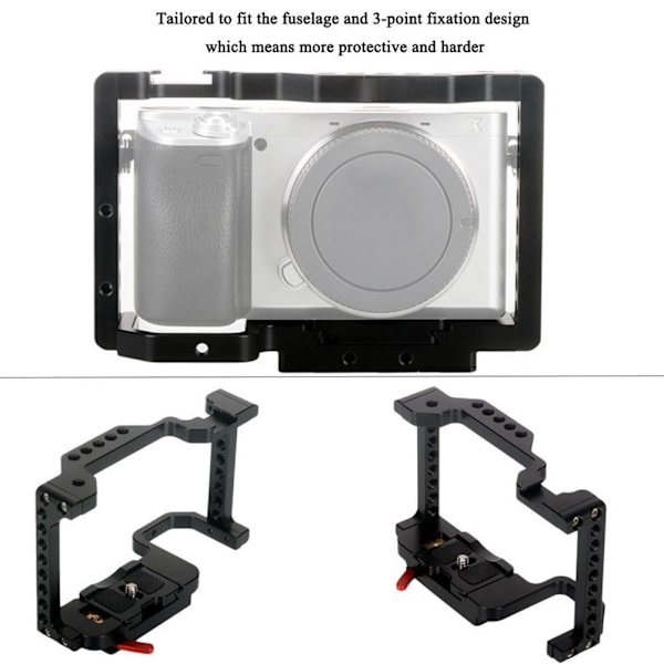 Bärbar DSLR-bur av aluminiumlegering för Sony A6400 A6500-kamera, stöd för blixt, mikrofon och monitor