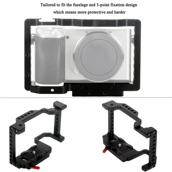 Bærbart kamerabur i aluminiumslegering for Sony A6400 A6500 kamerastøtte blitsmikrofonmonitor