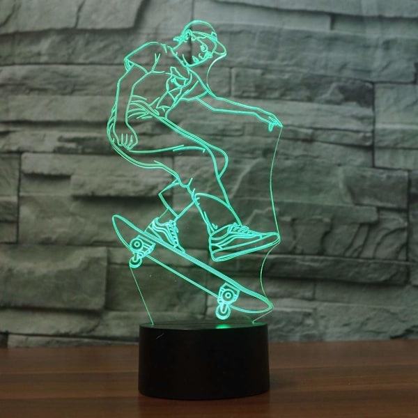 3D Sport Skateboard Nattlampa 7 Färgväxlande LED Bordsslampa Akrylplatt ABS-bas USB-laddare Heminredning Leksak Födelsedag