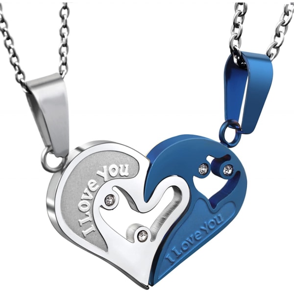 AVEKI Couple Heart Or Cat BFF Best Friend for Girls Puzzle Friendship Pendant Necklaces,316L Stainless Steel, 3-Blue&Silver