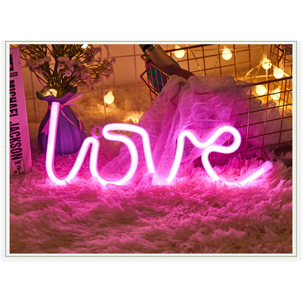 Kärleksneonskylt Led neonljusskylt för Neonljusnätter i sovrummet för väggdekor Rosa kärleksskylt för bröllopsfesttillbehör (rosa)
