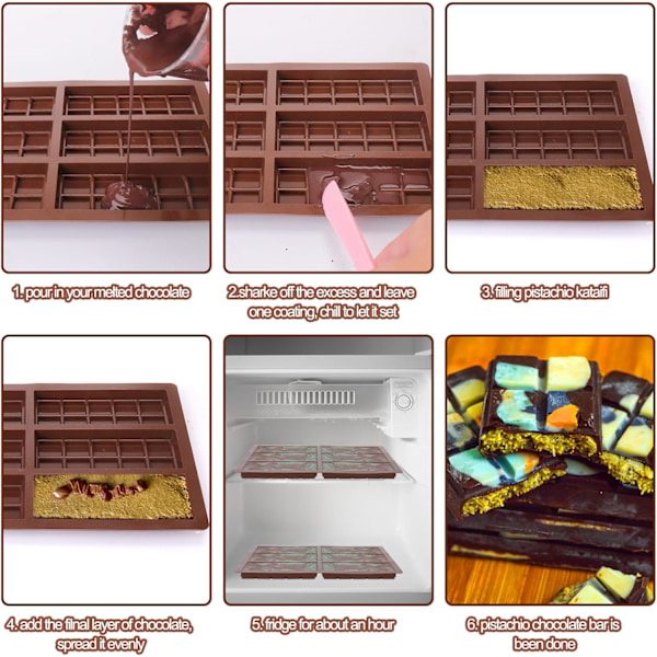 Chokladform Djup, Tjock Silikon Chokladform för Fylld Choklad, Kvadratisk Knafeh Pistage Chokladkaka Brytbar Godis square deep chololate