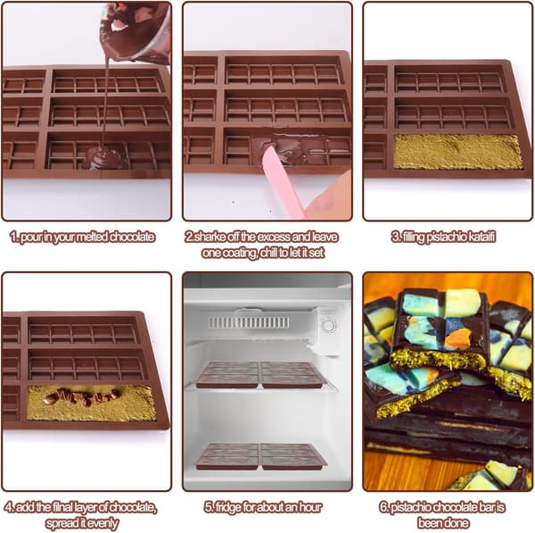 Chokoladebarform Dyb, Silikon Tyk Chokoladebarform til Fyldte Barer, Rektangulær Knafeh Pistacie Chokoladebar Bryd Fra Hinanden Ca rectangular deep chololate