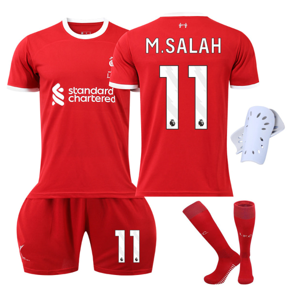 2023-2024 Liverpool barnedraktsett med sokker og knebeskyttere - nr. 11 M.SALAH #24 No.11 M.SALAH #24