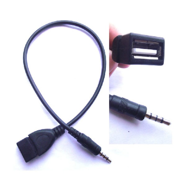0,18 m USB-hona till 3,5 mm hane ljudkontakt bilnavigering/ljud AUX-adapterkabel GPS, 3-pack