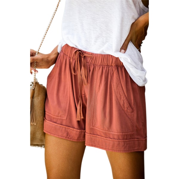 Casual Short Comfy Dragsko, elastisk midja sommarshorts med fickor för kvinnor --- Orange (Storlek 3XL)