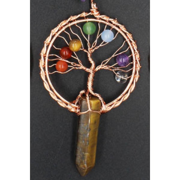 Tree Life Hänge Tree Life Bergkristall Hänge Halsband Chakra Ädelsten Koppartråd Wrap Hänge（Tigereye）