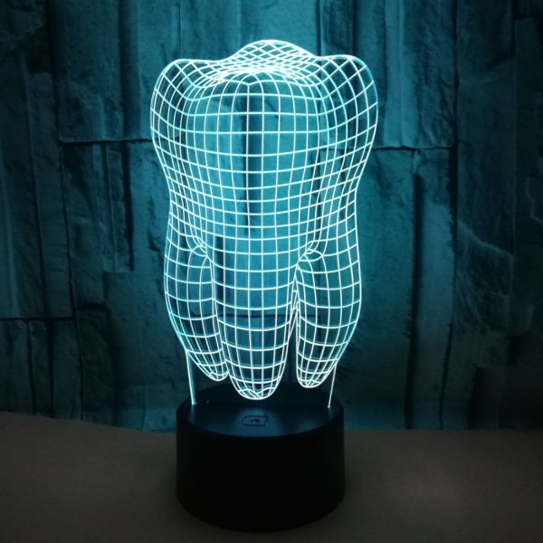 JUSTUP Fantastic Illusion Tooth 3D Bordslampa 7 Färgbyte Touch Nattljus Hem Sovrumsinredning Tandläkare Barn Sova Julklappar（Stil K）
