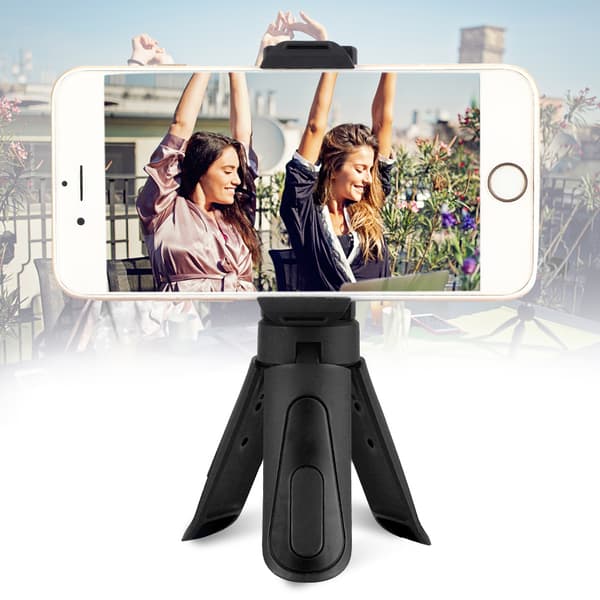 Mini Smartphone Klemme Clip Sammenfoldelig Telefon Stabil Holder Stativ (Sort)