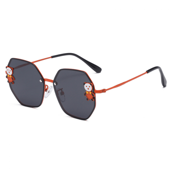 Children's Polarized Sunglasses Cartoon Panda Shape Decorative Sunglasses Photo with Glasses----Orange frame gray slice