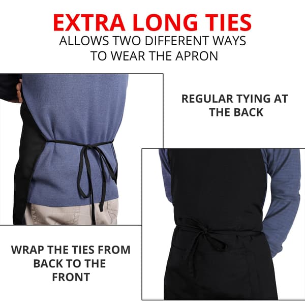 2-pack justerbart förkläde med 2 fickor, vatten- och oljebeständigt, lättviktsförkläde i polyester för vuxna black