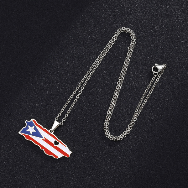 Rostfritt stål Puerto Rico Heart Map Hängsmycke, Fashion Lady Map Necklace, Bästa presenten till familjen（silver）