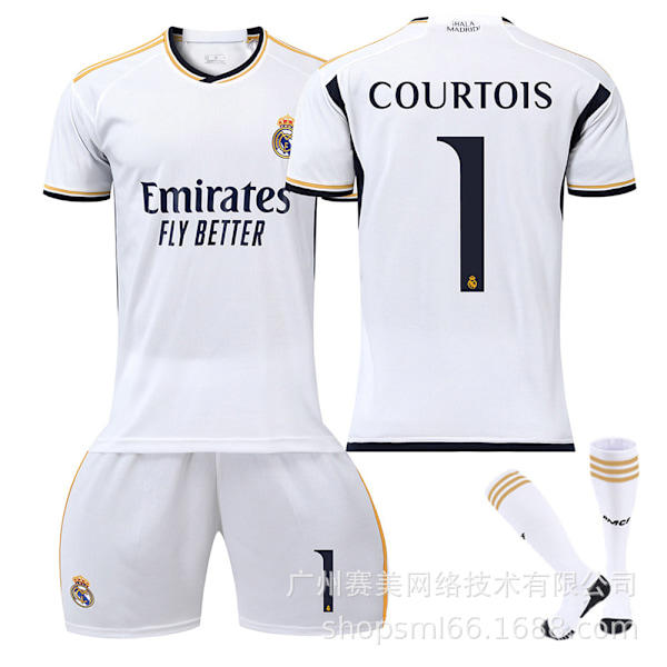 23-24 Nytt Real Madrid Hemma Barn Vuxen Fotbollströja med Strumpor-1 COURTOIS-3XL 1 COURTOIS 3XL