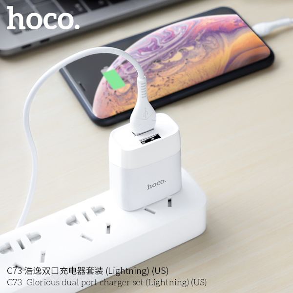 Hoco C73 Haoyi kaksoisporttilaturi uusi 2.4A US-standardi kaksois-USB-liitäntä universaali matkapuhelimen lataussetti Apple