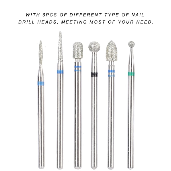 6 st/förpackning Rostfritt stål Nagelkonst Borr Bits Kit Nagelborr Tillbehör Manikyrverktyg JG#8