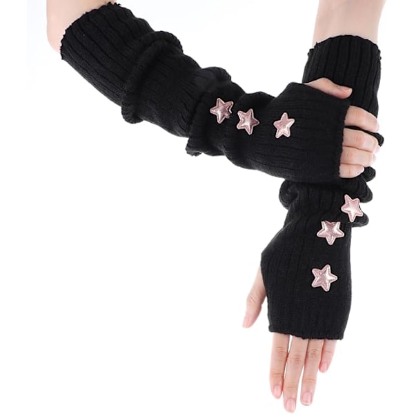 Arm Warmers Knit Blend Cute Y2k Harajuku Japanese Style Long Fingerless Gloves for Women Girls, Cold Weather Fsahion Arm Sleeve Thu