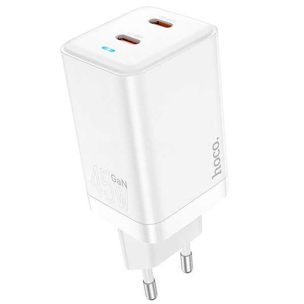 hoco. N23 PD45W dubbelport 2C-laddare europeisk standard lämplig för Apple Type-c mobiltelefon snabbladdningshuvud