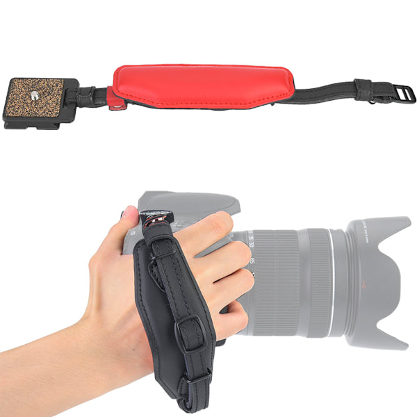 Läder handledsrem med snabbkopplingsplatta för DSLR SLR digitalkamera (röd)