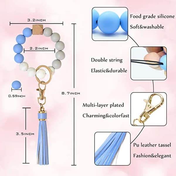 Silikoneperle Armbånd Nøglering Håndledsrem Nøglering Bangle Kæder til Kvinder med Læder Kvast