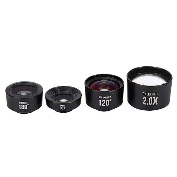 4-i-1 bärbar fisheye + vidvinkel + makro + telekonverterlins kit med klämma för mobiltelefon