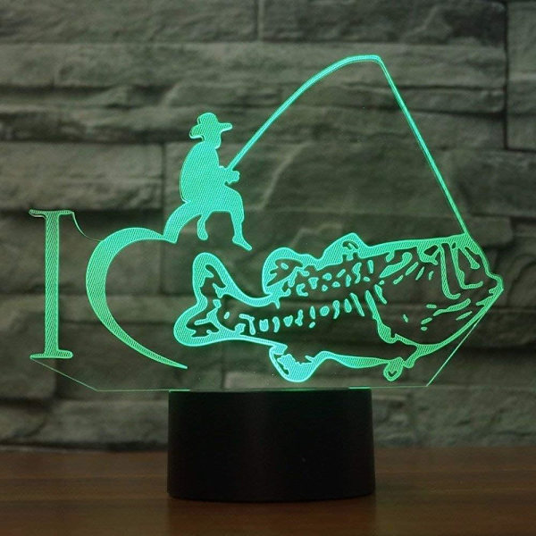 WJ 3D fiskeri fjernbetjening 16 farver natlys illusion akryl LED bordlampe sengebordslampe børn soveværelse skrivebord indretning fødselsdag gaver legetøj til børn