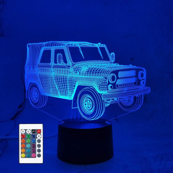 WJ 3D Bil Natlys LED Lampe Illusion 16 Farve Skiftende Fjernbetjening Bord Dekoration Lamper Fødselsdag Gave Akryl Base USB Kabel Legetøj