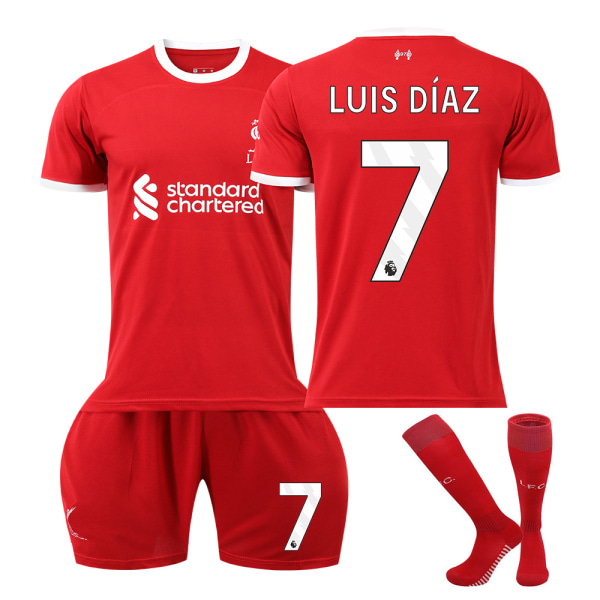 2023-2024 Liverpool barnedraktsett med sokker - nr. 7 LUIS DIAS #28 No.7 LUIS DIAS #28