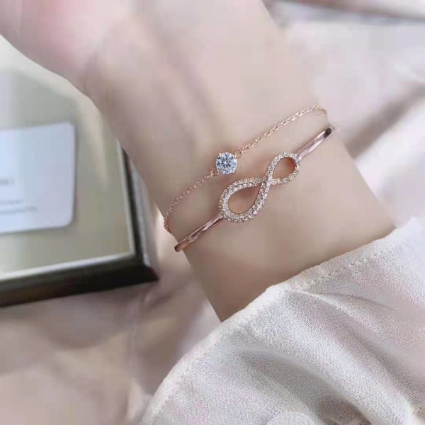 s925 Sterling Sølv Dobbelt Lag Diamant Armbånd, Roségull