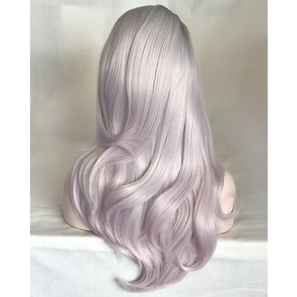 Kvinnors peruk lång rosa grå vågig syntetiskt hår värmebeständig cosplay lockig peruk
