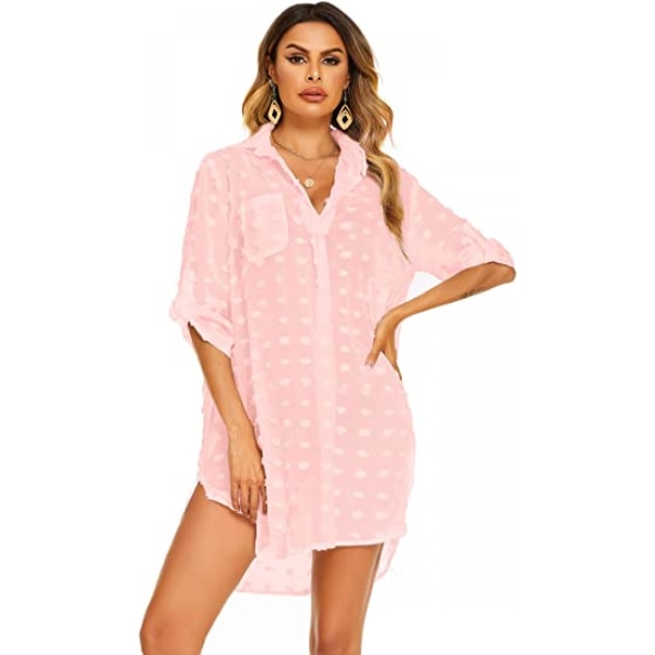 Kvinde badedragt strand cover ups skjorte bikini strandtøj badedragt strand coverups kjole, B-pink, XXL