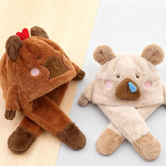 2 pakker capybara plys hatte til piger - Vintervarme ørekopper, justerbart og bevægeligt øredesign: Perfekt til rollespil, kostume