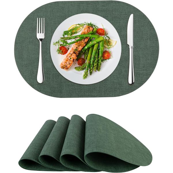 Underläggssats med 4, Konstläder Underlägg Värmebeständiga Tvättade Bordstabletter för Utomhusmiddag Kök, Grön Green